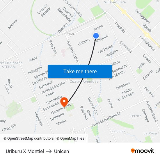 Uriburu X Montiel to Unicen map