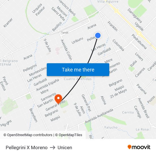 Pellegrini X Moreno to Unicen map