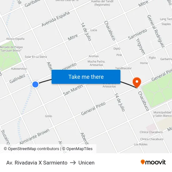 Av. Rivadavia X Sarmiento to Unicen map