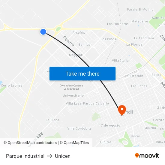 Parque Industrial to Unicen map