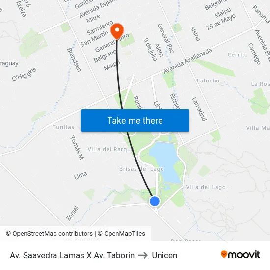 Av. Saavedra Lamas X Av. Taborin to Unicen map