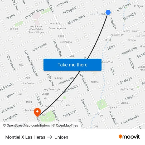 Montiel X Las Heras to Unicen map