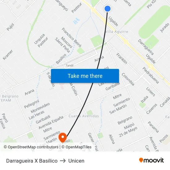 Darragueira X Basílico to Unicen map