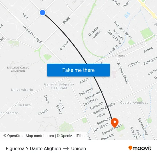 Figueroa Y Dante Alighieri to Unicen map