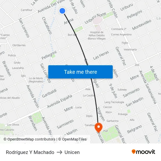 Rodríguez Y Machado to Unicen map