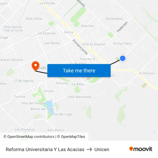 Reforma Universitaria Y Las Acacias to Unicen map