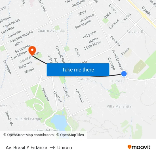 Av. Brasil Y Fidanza to Unicen map