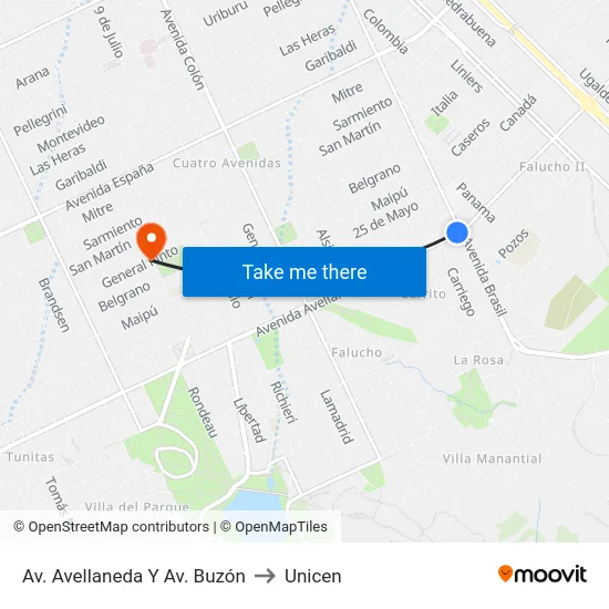 Av. Avellaneda Y Av. Buzón to Unicen map