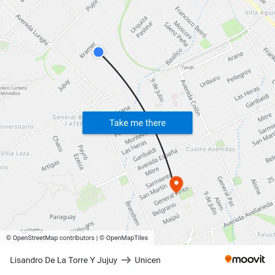 Lisandro De La Torre Y Jujuy to Unicen map