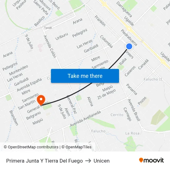 Primera Junta Y Tierra Del Fuego to Unicen map