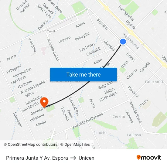 Primera Junta Y Av. Espora to Unicen map
