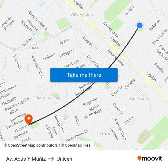 Av. Actis Y Muñiz to Unicen map