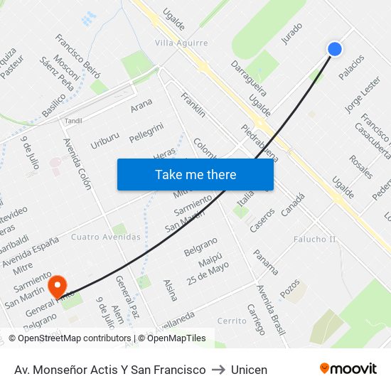 Av. Monseñor Actis Y San Francisco to Unicen map
