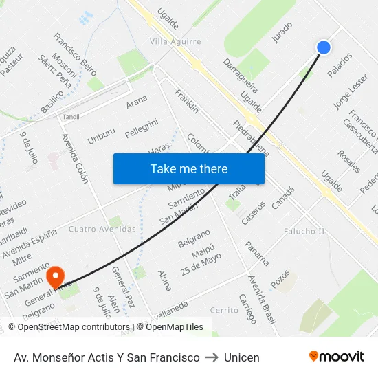 Av. Monseñor Actis Y San Francisco to Unicen map