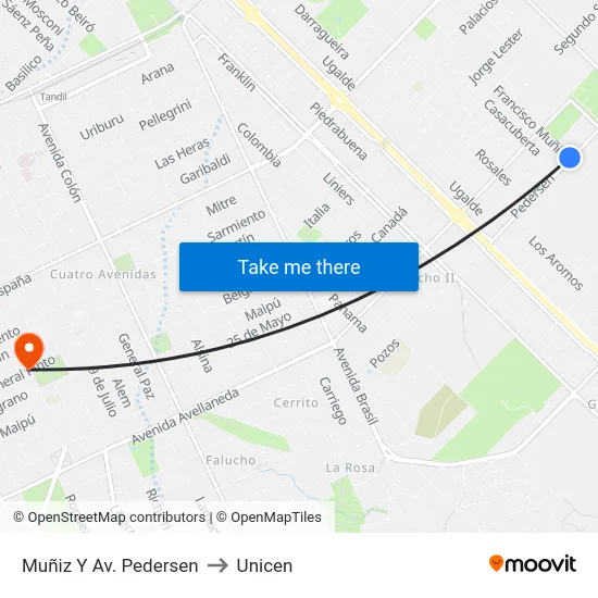 Muñiz Y Av. Pedersen to Unicen map