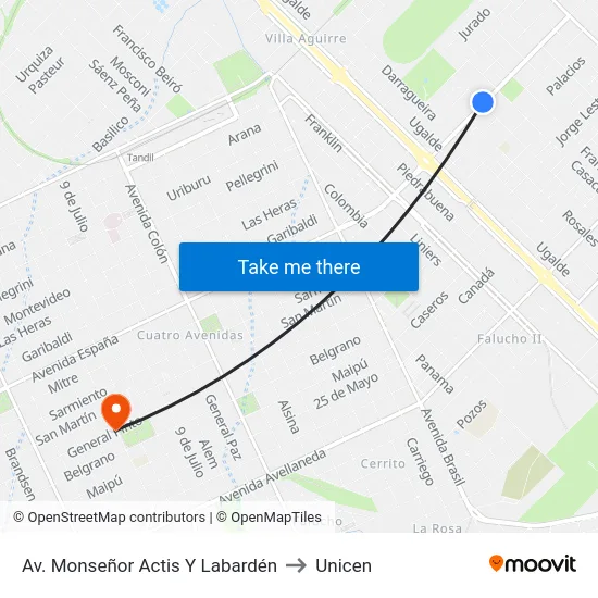 Av. Monseñor Actis Y Labardén to Unicen map