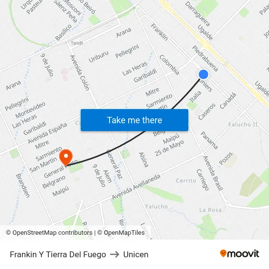 Frankin Y Tierra Del Fuego to Unicen map