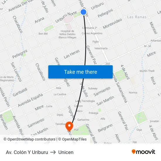 Av. Colón Y Uriburu to Unicen map