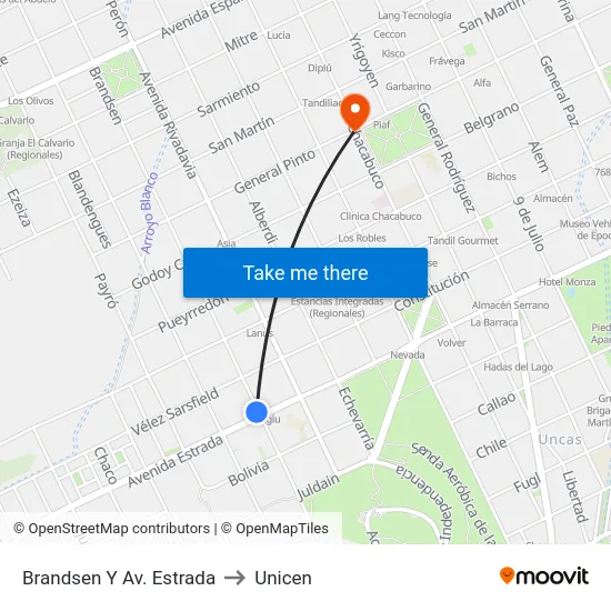 Brandsen Y Av. Estrada to Unicen map
