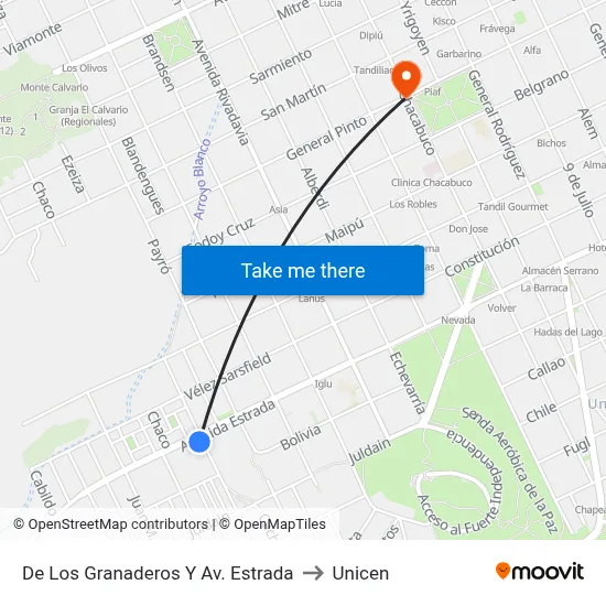 De Los Granaderos Y Av. Estrada to Unicen map