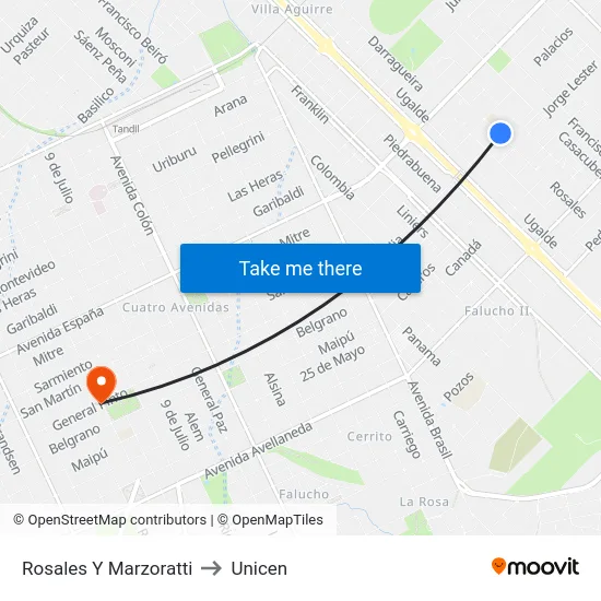 Rosales Y Marzoratti to Unicen map