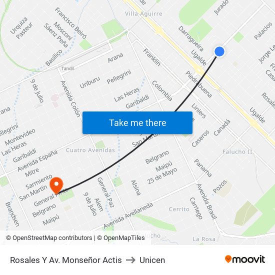 Rosales Y Av. Monseñor Actis to Unicen map