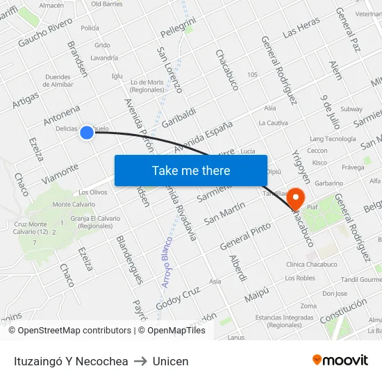 Ituzaingó Y Necochea to Unicen map