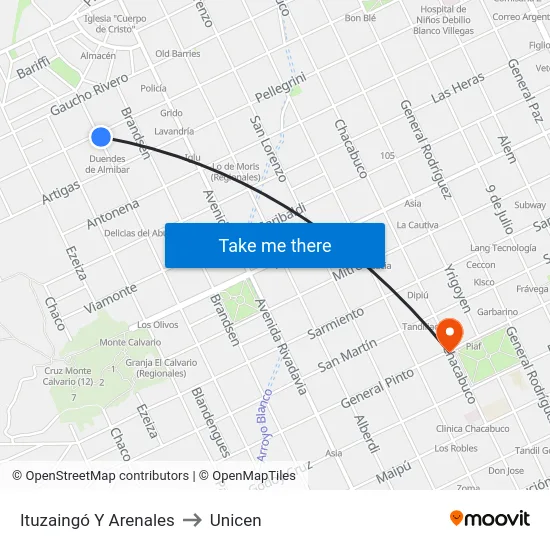 Ituzaingó Y Arenales to Unicen map