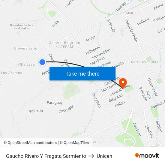 Gaucho Rivero Y Fragata Sarmiento to Unicen map