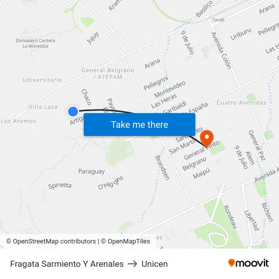 Fragata Sarmiento Y Arenales to Unicen map
