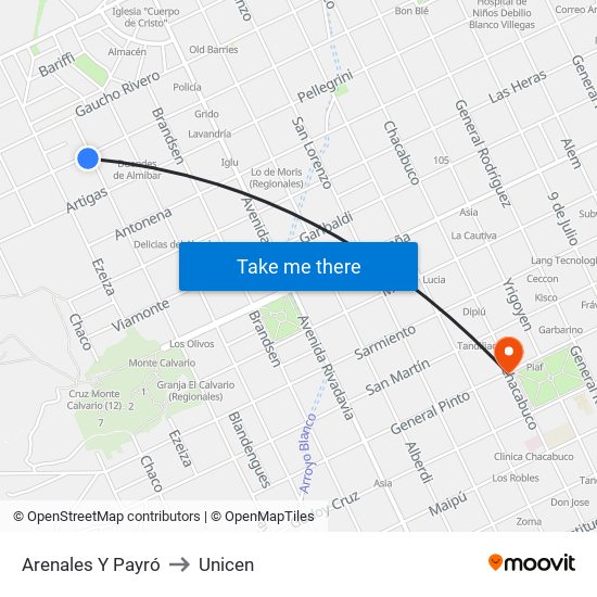 Arenales Y Payró to Unicen map