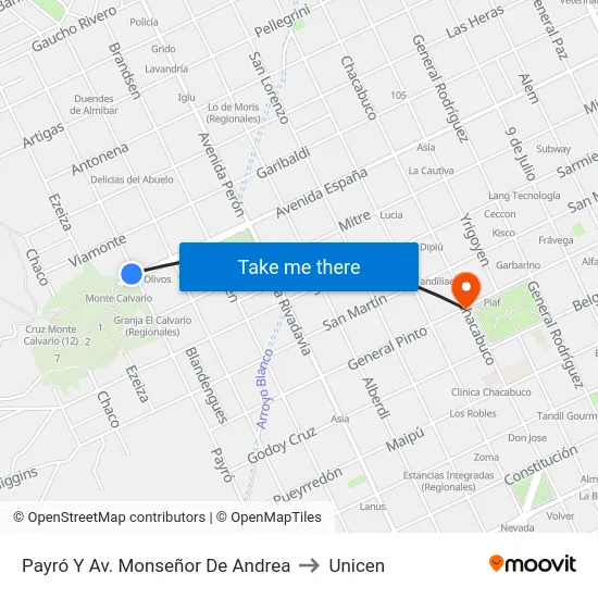Payró Y Av. Monseñor De Andrea to Unicen map