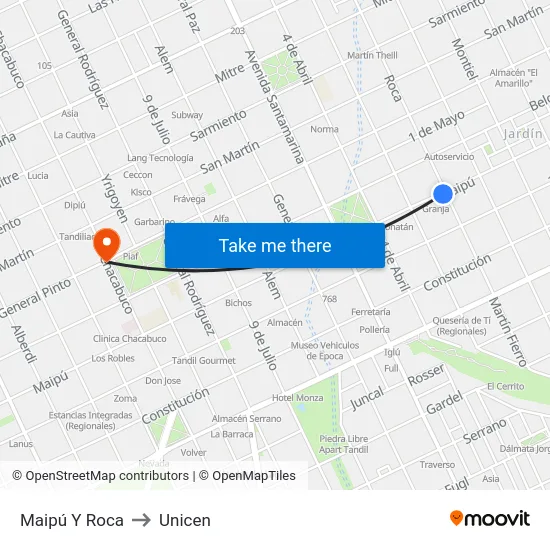 Maipú Y Roca to Unicen map