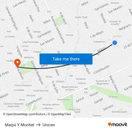 Maipú Y Montiel to Unicen map