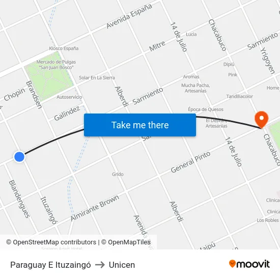 Paraguay E Ituzaingó to Unicen map