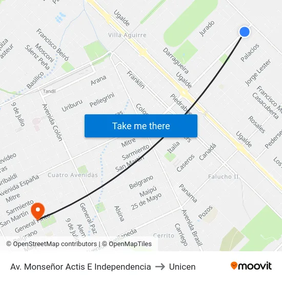 Av. Monseñor Actis E Independencia to Unicen map