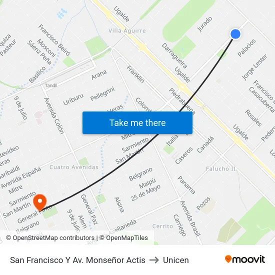 San Francisco Y Av. Monseñor Actis to Unicen map