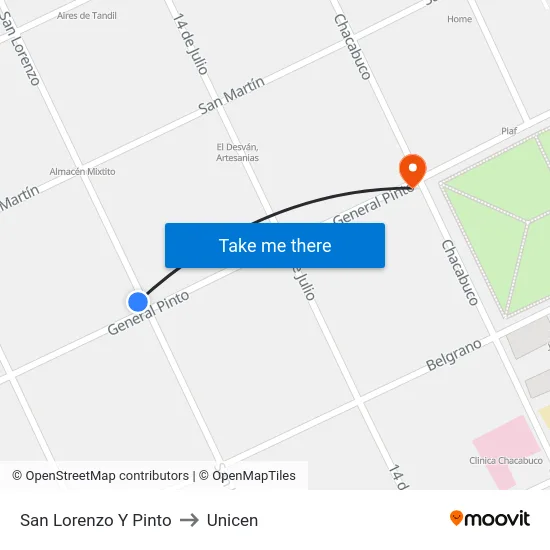 San Lorenzo Y Pinto to Unicen map