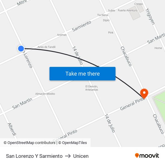 San Lorenzo Y Sarmiento to Unicen map