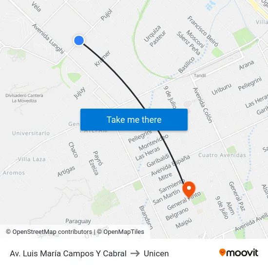 Av. Luis María Campos Y Cabral to Unicen map