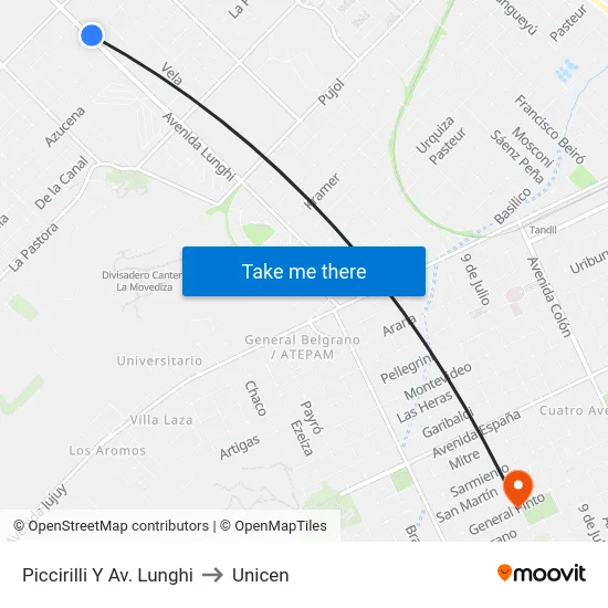 Piccirilli Y Av. Lunghi to Unicen map