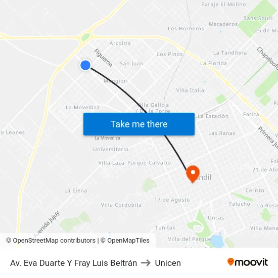 Av. Eva Duarte Y Fray Luis Beltrán to Unicen map