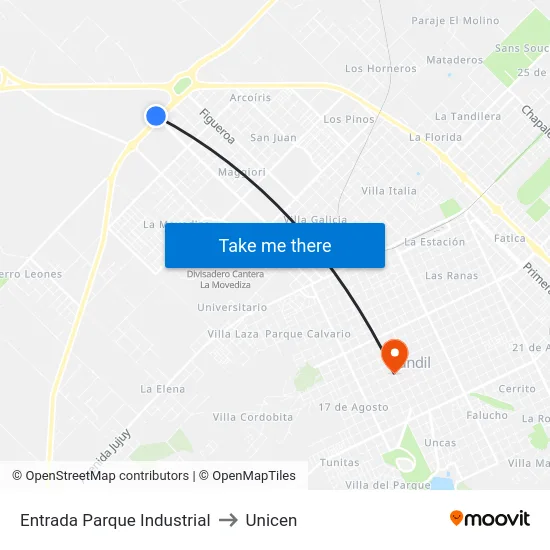 Entrada Parque Industrial to Unicen map