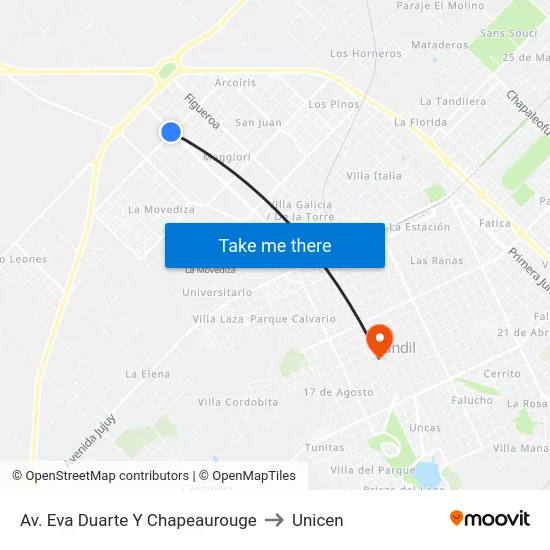 Av. Eva Duarte Y Chapeaurouge to Unicen map