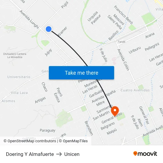 Doering Y Almafuerte to Unicen map