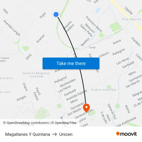 Magallanes Y Quintana to Unicen map