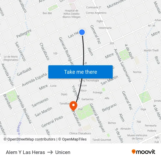 Alem Y Las Heras to Unicen map