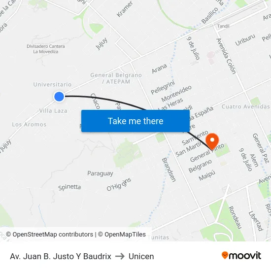 Av. Juan B. Justo Y Baudrix to Unicen map