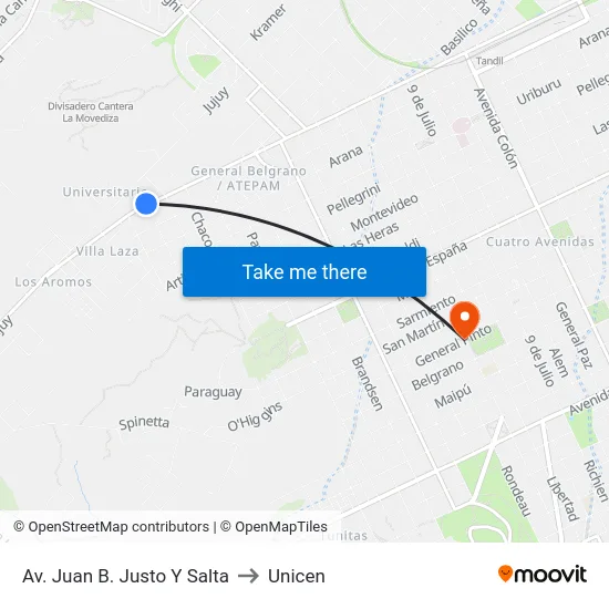 Av. Juan B. Justo Y Salta to Unicen map