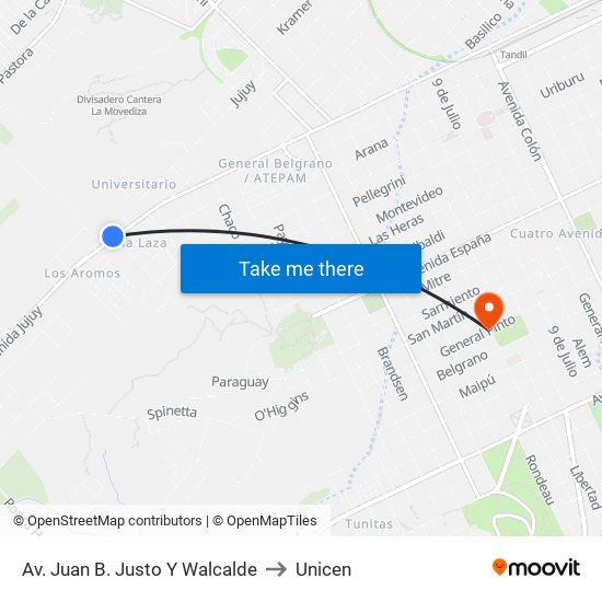 Av. Juan B. Justo Y Walcalde to Unicen map